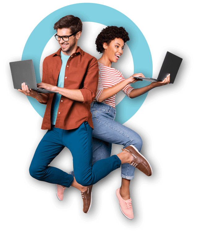 man and woman with laptops